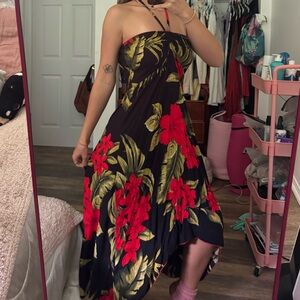 Benoa Swim Strapless Dress - Black and Red Floral